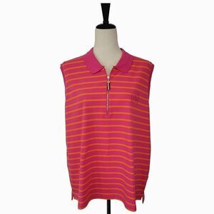 Tommy Hilfiger Pink Striped  Sleeveless Zip Polo Shirt Size 1X NWOT